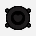 Sound speaker icon. Heart shape. Subwoofer acoustic audio system. Concert party equipment, stereo system. Black silhouette. Love Royalty Free Stock Photo