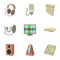 Sound studio electronics icons set, cartoon style Royalty Free Stock Photo