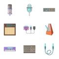 Sound studio equipment icons set, cartoon style Royalty Free Stock Photo