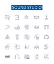 Sound studio line icons signs set. Design collection of Recording, Mixing, Music, Soundstage, Microphone, Producer Royalty Free Stock Photo