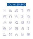 Sound studio line icons signs set. Design collection of Recording, Mixing, Music, Soundstage, Microphone, Producer Royalty Free Stock Photo