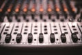 Sound studio recording equipment, music mixer controls at concert or party in a night club. Soft effect on photo Royalty Free Stock Photo