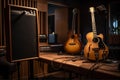 Sound studio with some guitars, acoustic systems and other equipment