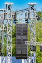 Sound system by the stage at concert time. Royalty Free Stock Photo