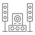 Sound system thin line icon, audio and stereo, music system sign, vector graphics, a linear pattern