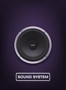Sound system vertical placard with place for text realistic vector hi tech acoustic bass design