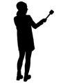 Sound technician with microphone in hand. Silhouettes on white background