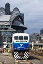 Sound Transit train south of the baseball stadium in Seattle