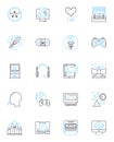 Sound and visual sector linear icons set. Acoustics , Amplification , Audio , Bass , Beat , Clarity , Color line vector Royalty Free Stock Photo