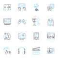 Sound and visual sector linear icons set. Acoustics , Amplification , Audio , Bass , Beat , Clarity , Color line vector Royalty Free Stock Photo