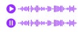 Sound voice message icons. Audio chat pictograms with playing and paused speech waves. Messenger, radio, podcast mobile