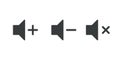 Sound volume control icons. Vector music video player sound volume up, down or mute buttons