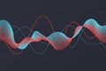 Sound wave background. Abstract dot line blue and red color on dark, dynamic shape. Royalty Free Stock Photo