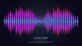 Sound wave equalizer. Music digital waveform technology background. Electronic purple light energetic pulse