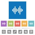 Sound wave flat white icons in square backgrounds