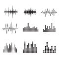 Sound Wave Icon Set. Music soundwave icons set. Equalize audio a