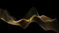 Sound wave from node. Gold interface big data flow. Copy space cover template. Vector swirl isolated flow