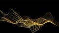 Sound wave from node. Gold interface big data flow. Copy space cover template. Vector swirl isolated flow