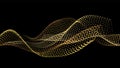 Sound wave from node. Gold interface big data flow. Copy space cover template. Vector swirl isolated flow