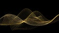 Sound wave from node. Gold interface big data flow. Copy space cover template. Vector swirl isolated flow