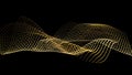 Sound wave from node. Gold interface big data flow. Copy space cover template. Vector swirl isolated flow