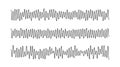 Sound wave signals set. Black audio track beats diagram collection. Voice or music sample concept. Pulse lines