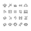 Sound Wave Signs Black Thin Line Icon Set. Vector