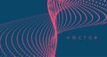 Sound waves. Big data visualization. Array with dynamic particles. Abstract grid design. 3d vector illustration for science or Royalty Free Stock Photo