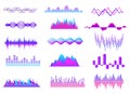 Sound waves. Color music wave, audio tune waveform pulse. Radio voice, soundtrack curves. Soundwave abstract volume Royalty Free Stock Photo