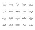 Sound waves flat line icons set. Vibration, soundwave, audio voice signal, abstract waveform frequency vector