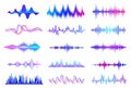 Sound waves. Frequency audio waveform, music wave HUD interface elements, voice graph signal. Vector audio wave