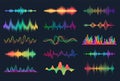 Sound waves. Frequency audio waveform, music wave HUD interface elements, voice graph signal. Vector audio wave set Royalty Free Stock Photo