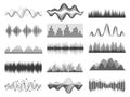Sound waves. Graphic music soundwave frequency. Pulse lines, radio equalizer, voice record or impulse wave. Audio player Royalty Free Stock Photo