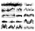 Sound waves ink sketch vector set. Frequency recording volume equalizer radio signal voice electronic line black icons