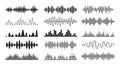 Sound Waves Monochrome Symbols Set. Music Waveform, Audio Frequency, Volume And Pulse. Black and White Colored Waves Royalty Free Stock Photo