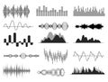 Sound waves. Music wave, audio frequency waveform. Radio voice and soundtrack symbols. Soundwave abstract signals Royalty Free Stock Photo