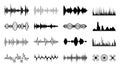 Sound waves set. Black digital radio musical wave. Audio soundtrack shapes. Player pulse forms isolated vector set Royalty Free Stock Photo