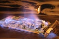 Soundcard in the fire Royalty Free Stock Photo