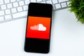 SoundCloud app logo on a smartphone screen.