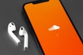 Soundcloud logo mobile app on screen Royalty Free Stock Photo