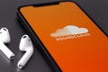 Soundcloud logo mobile app on screen Royalty Free Stock Photo