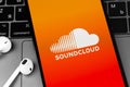 Soundcloud logo mobile app on screen