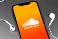 Soundcloud logo mobile app on screen Royalty Free Stock Photo