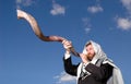 Sounding a Yemenite Shofar Royalty Free Stock Photo