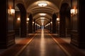 Soundless Interior long hotel corridor. Generate Ai Royalty Free Stock Photo