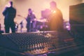 Soundman working on the mixing console in concert hall. Royalty Free Stock Photo