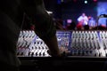 Soundman working on the mixing console. Royalty Free Stock Photo