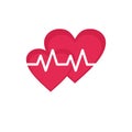 The EKG line is white and zig-zags across the hearts, symbolizing heartbeat or love. Royalty Free Stock Photo