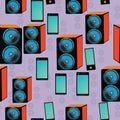 Soundspeaker and digital tablet seamless pattern Royalty Free Stock Photo