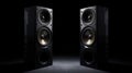 Soundstage Symphony: Dual Sound Speakers Creating Captivating Audio Experience on Black Background. created with Generative AI